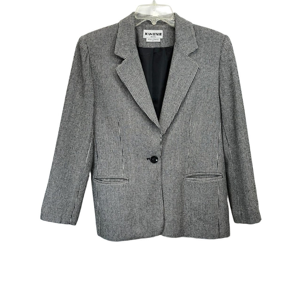 Vintage Joan Leslie Women's Grey Houndstooth Wool‎ Blend Petite Blazer 6